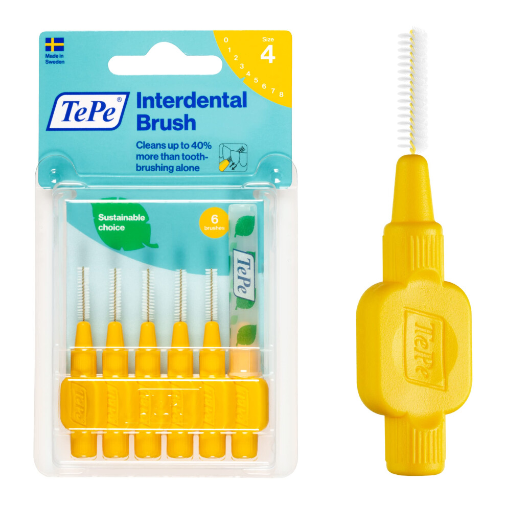 TEPE Interdental Brush Original  Soft Dental Brush for Teeth Cleaning  Pack of 6  07 mm  Medium Gaps  Yellow  Size 4