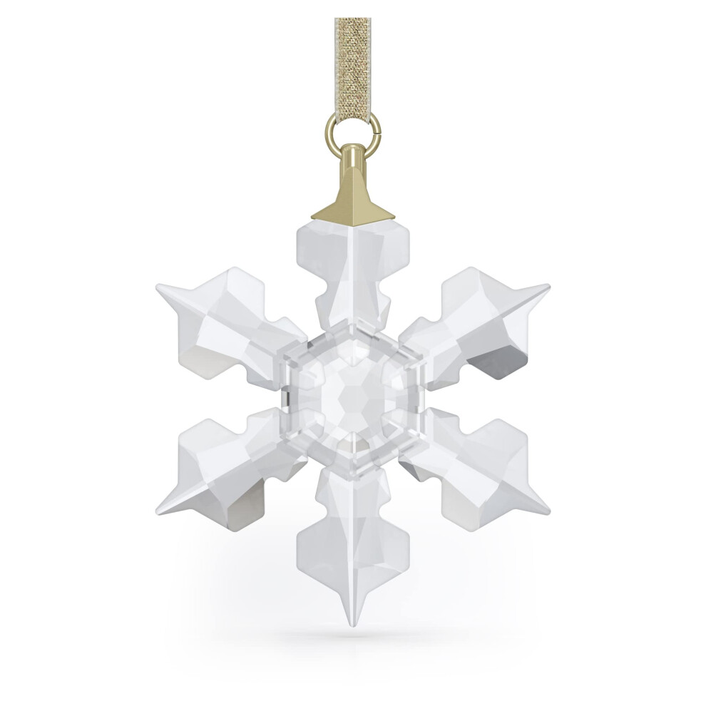 Swarovskis Little Snowflake Hanging Ornament  Clear White Crystals and GoldTone Ribbon  Part of the Little Snowflake Collectio