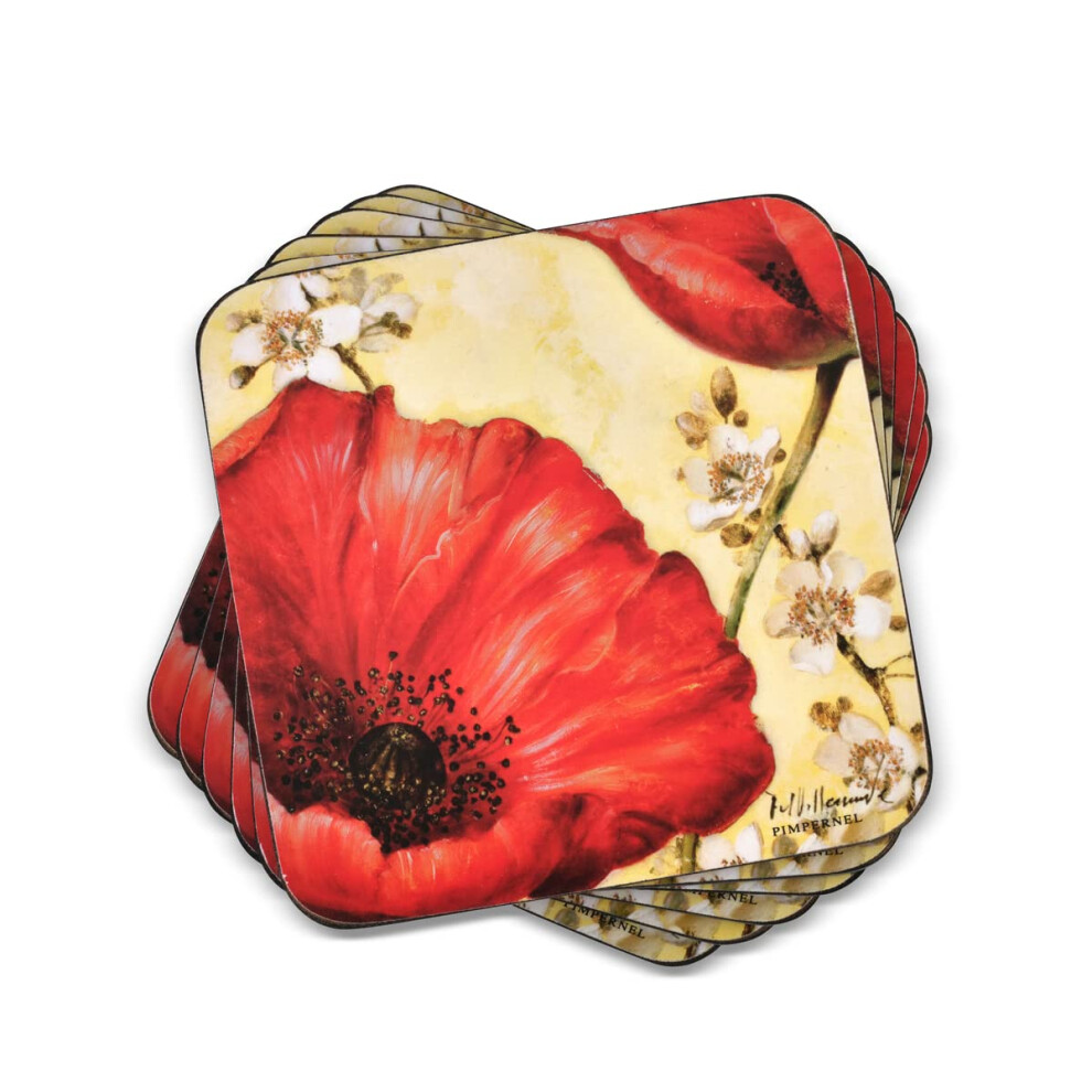 Pimpernel Poppy de Villeneuve Collection Coasters  Set of 6  Cork Backed Board  Heat and Stain Resistant  Drinks Coaster for