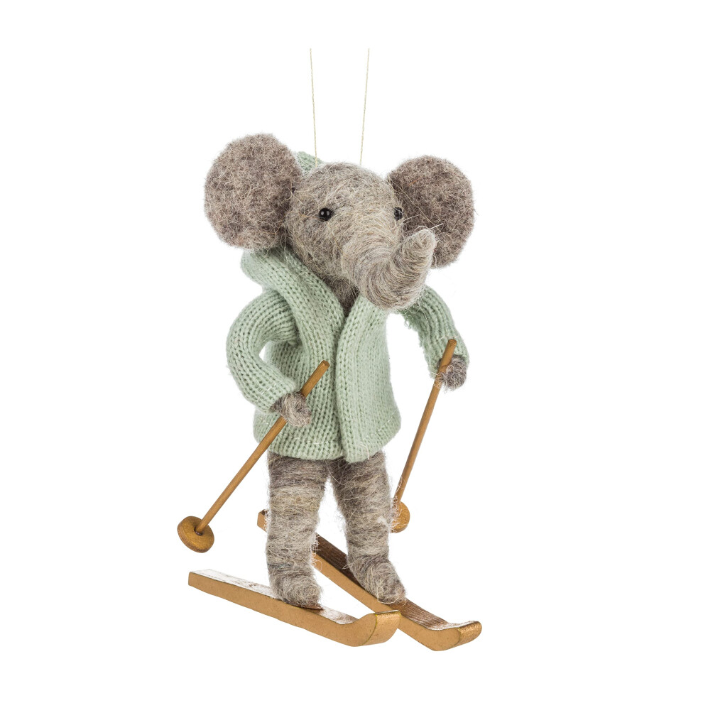 Abbott Collection 27MERINO412 Skiing Elephant Ornament  5 H  GreyGreen