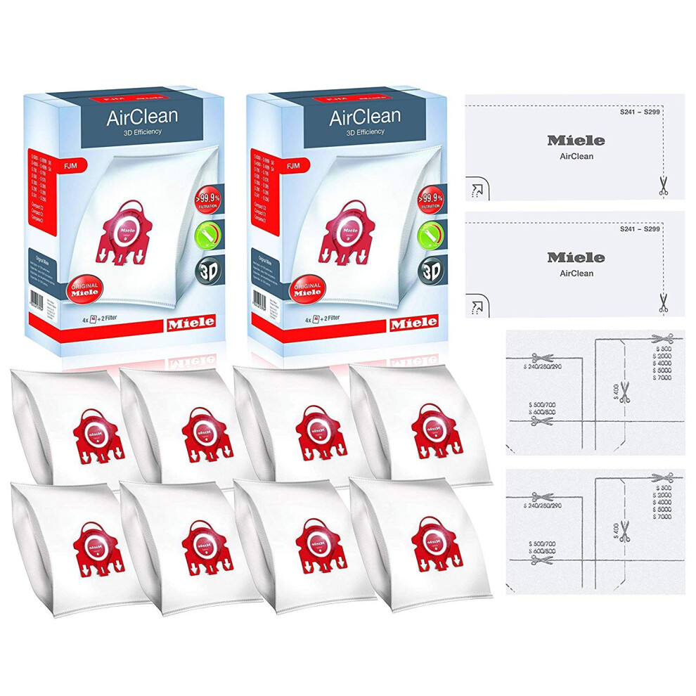 Miele FJM AirClean 3D Efficiency Vacuum Cleaner Bags  Includes 8 Genuine Air clean 2 Genuine Super Air Clean Filter  2 Genuine