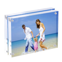 AMEITECH Acrylic Picture Frames 4x6 Clear Double Sided Block Set Desktop Frameless Magnetic Photo Frame 2 Pack
