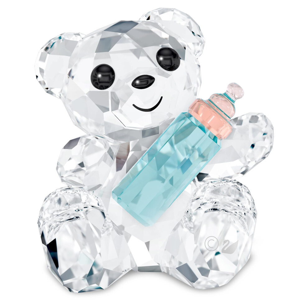 SWAROVSKI My Little Kris Bear Baby Figurine  Clear Crystal with Blue and Pink Bottle  Part of The My Little Kris Bear Collection