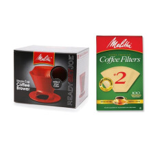 Melitta Pour Over Kaffee Konus & #2 Filter Set Naturbraun, Rot