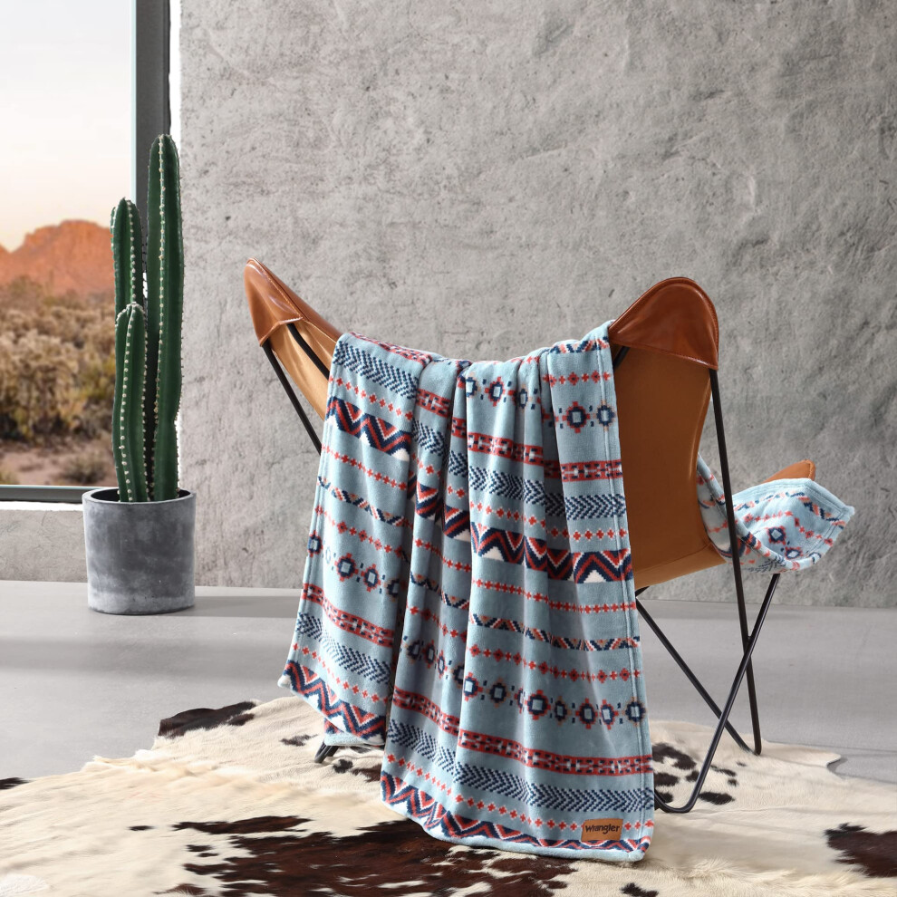 Wrangler  Throw Blanket  Soft Plush Fleece Bedding  Western Decor for Bed or Couch Diamond Trail Light Blue  50 x 70
