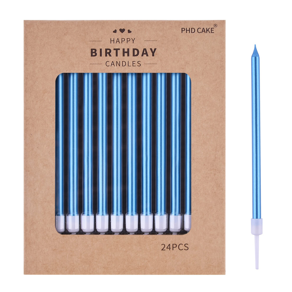 PHD CAKE 24Count Blue Long Thin Metallic Birthday Candles  Cake Candles  Birthday Parties  Wedding Decorations  Party Candles