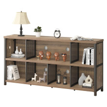 LVB Industrial Horizontal Bookshelf 4 5 6 7 8 Cube Storage Organizer Bookcase Modern Wide Large Book Shelf for Bedroom Living