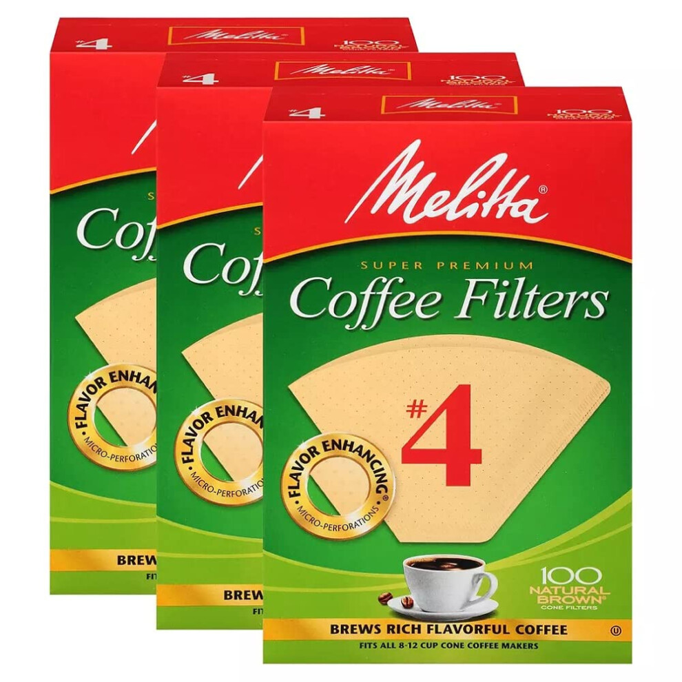 Melitta Cone Coffee Filters  Natural Brown 4  300Count Pack Of 3