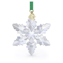Swarovski Annual Edition 2024 Schneeflocken-Ornament, klarer, facettierter Kristall mit goldfarbenen Metallakzenten und grnem Viskoseband, Teil der