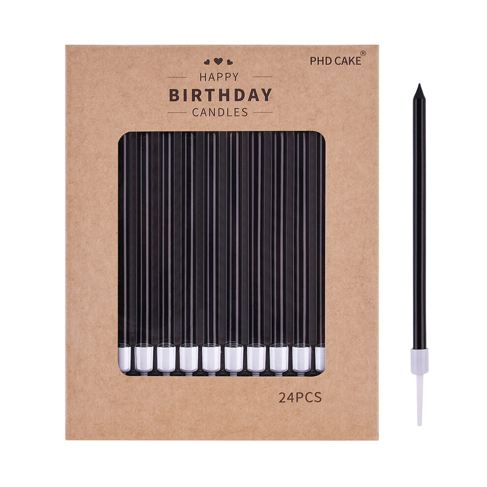 PHD CAKE 24Count Black Long Thin Birthday Candles  Cake Candles  Birthday Parties  Wedding Decorations  Party Candles