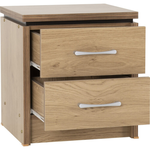 Seconique Charles 2 Drawer Bedside Oak Effect Veneer with Walnut Trim 1