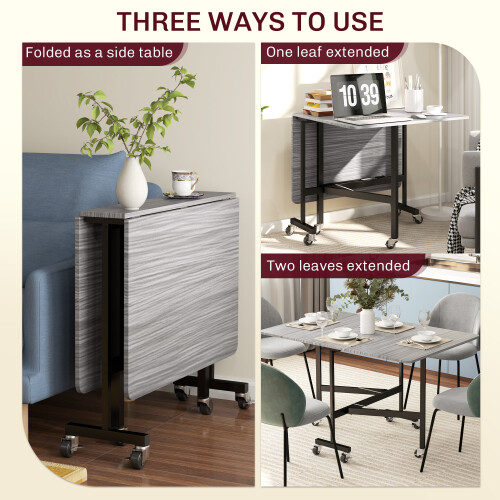 Homcom HOMCOM Mobile Drop Leaf Table, Folding Kitchen Table with 6 Wheels, Grey 2