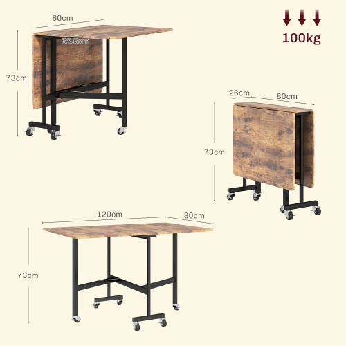 Homcom HOMCOM Mobile Drop Leaf Table, Folding Kitchen Table with 6 Wheels, Brown 1