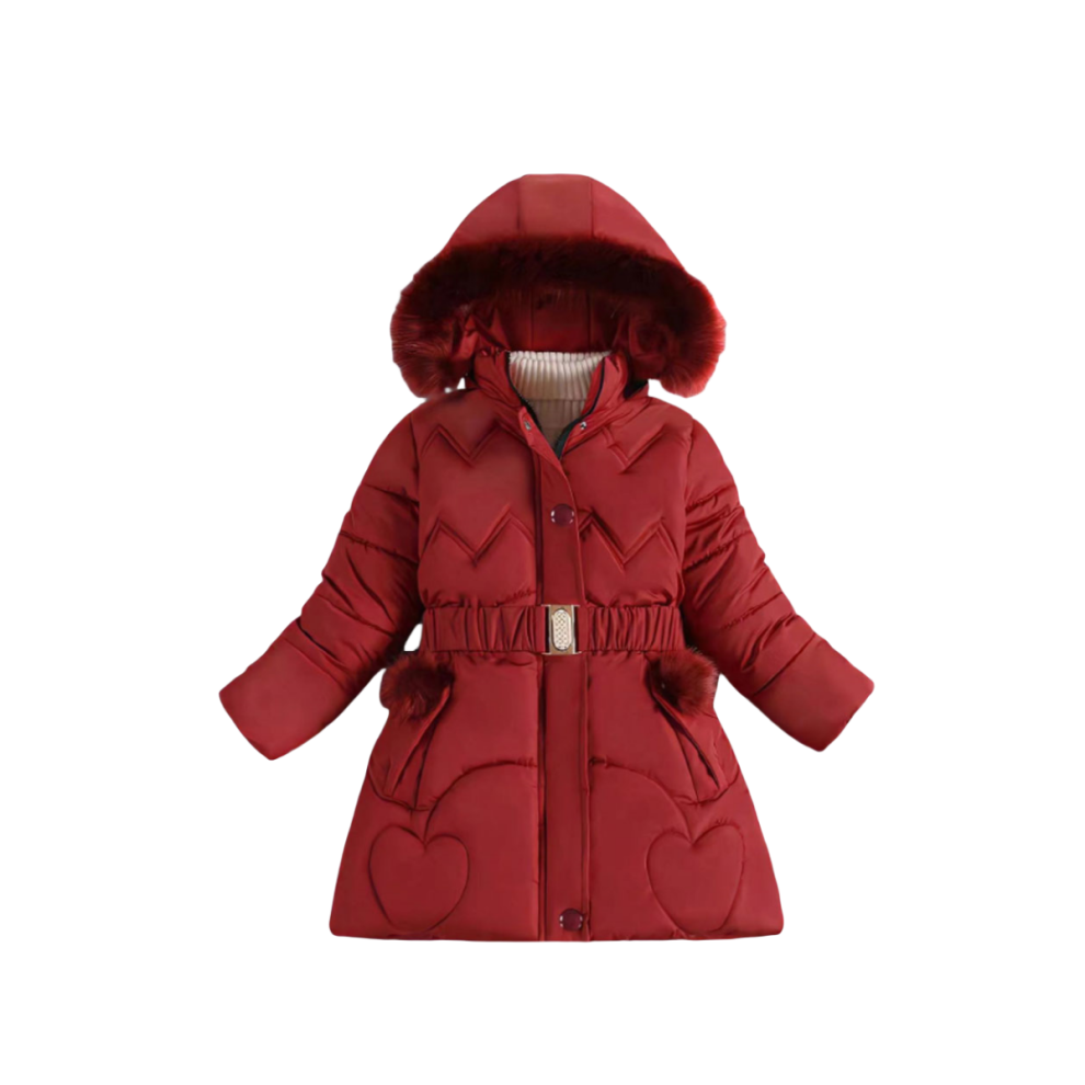 (Red, 5-6Years) Kids Girls Winter Cotton Hooded Coats Warm Outwear