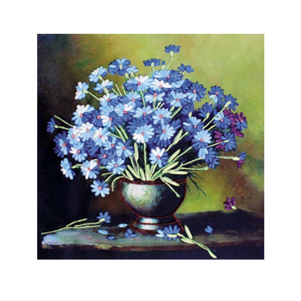 (As The Picture, as described) Ribbon Embroidery Kit For Beginner Blue Daisy Pattern DIY Home Wall Decor