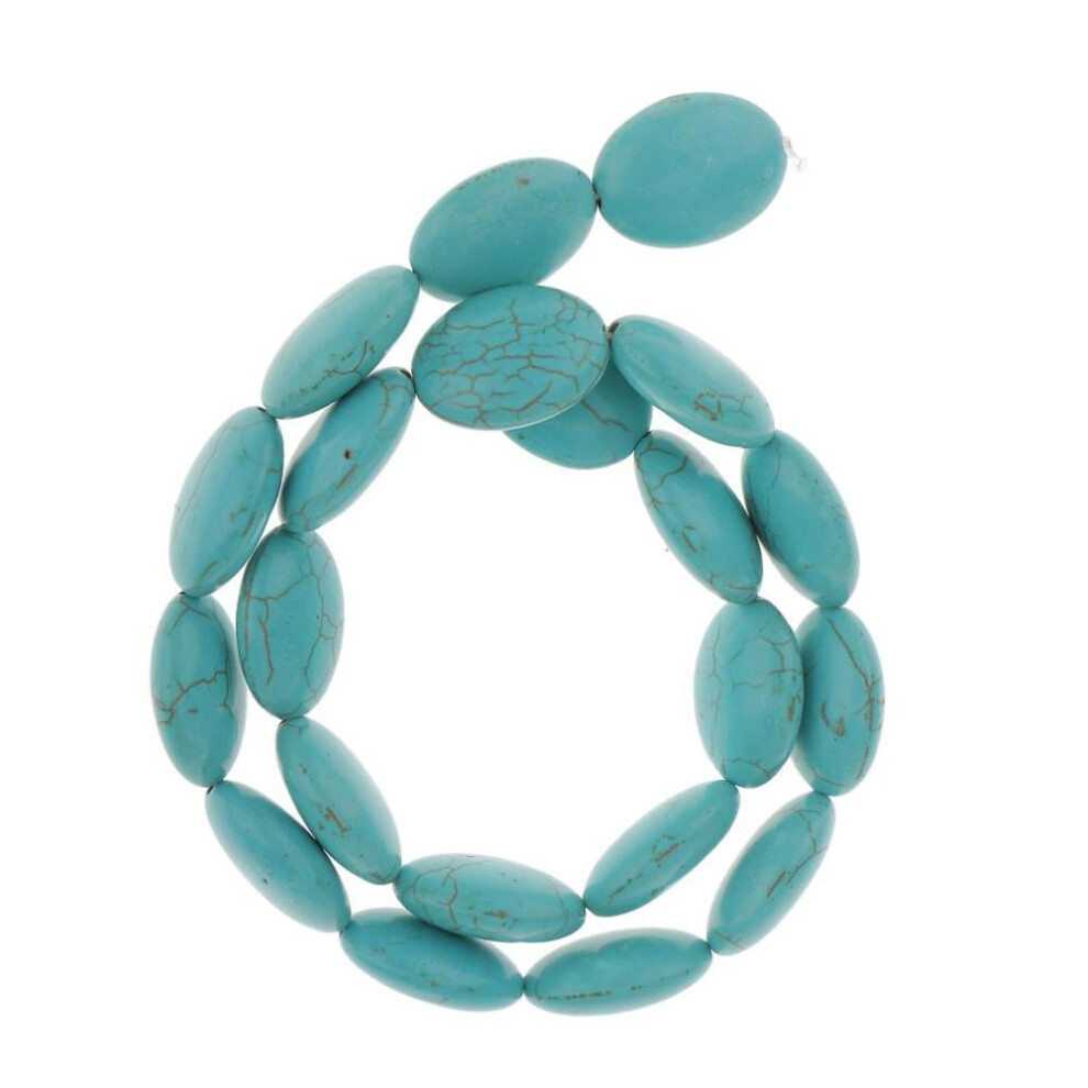 (Sky Blue) Turquoise Flat Oval Gemstone Loose Stone Beads 15.7Inch