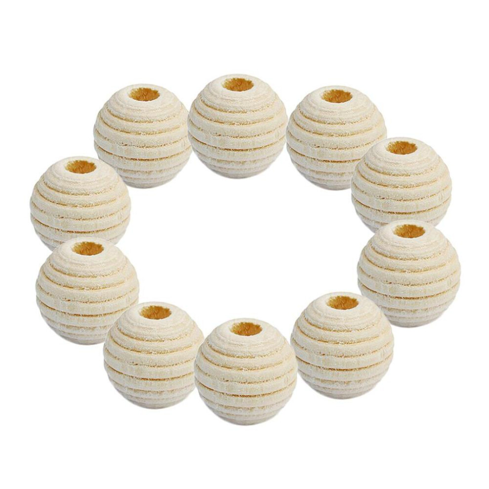 (White, 12mm) 50 Piece Striped Unfinished Wood Natural Round Wooden Beads Loose 12mm