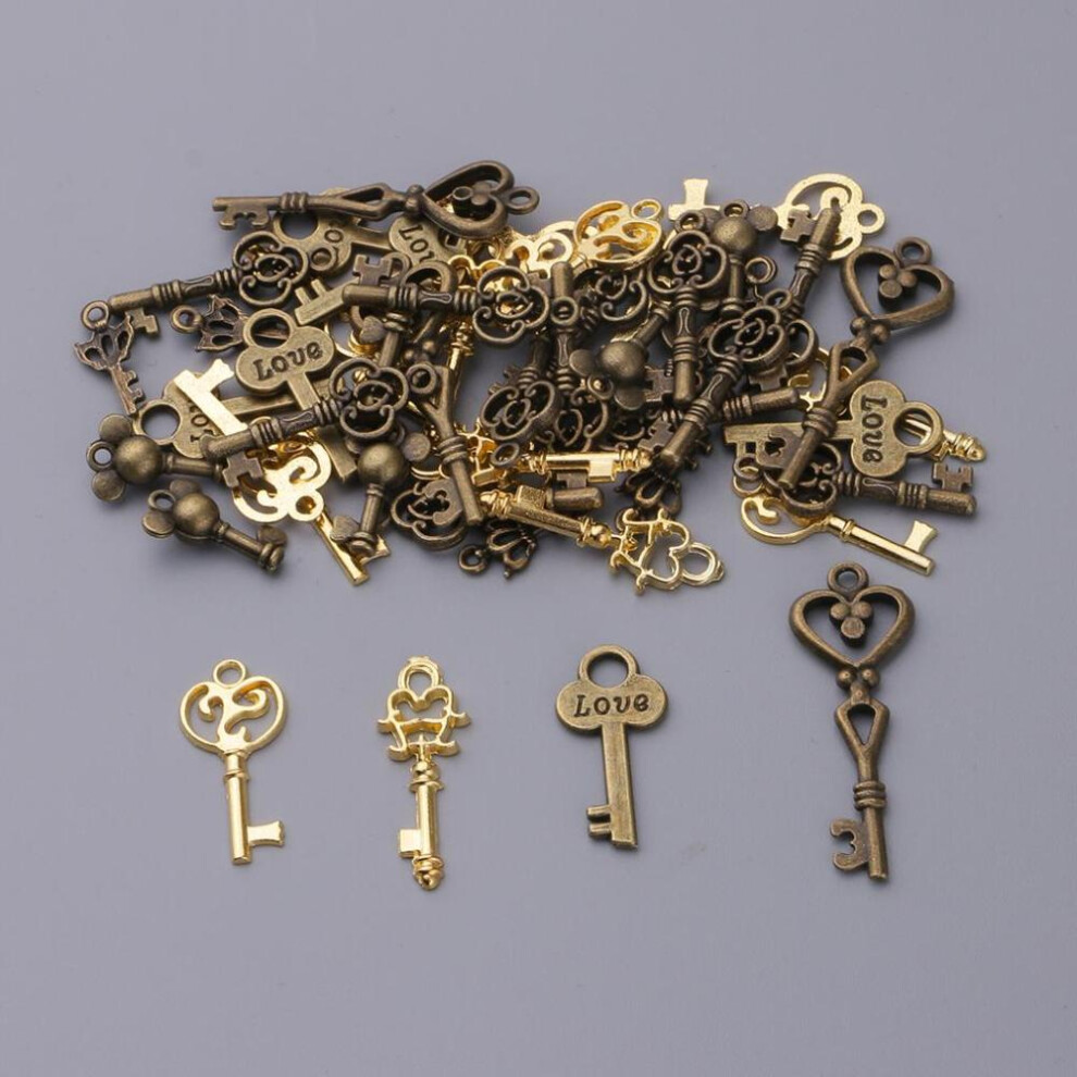 (Multicolor) 50x Bulk Assorted Antiqued Silver Key Charms for DIY Necklace Jewelry Making