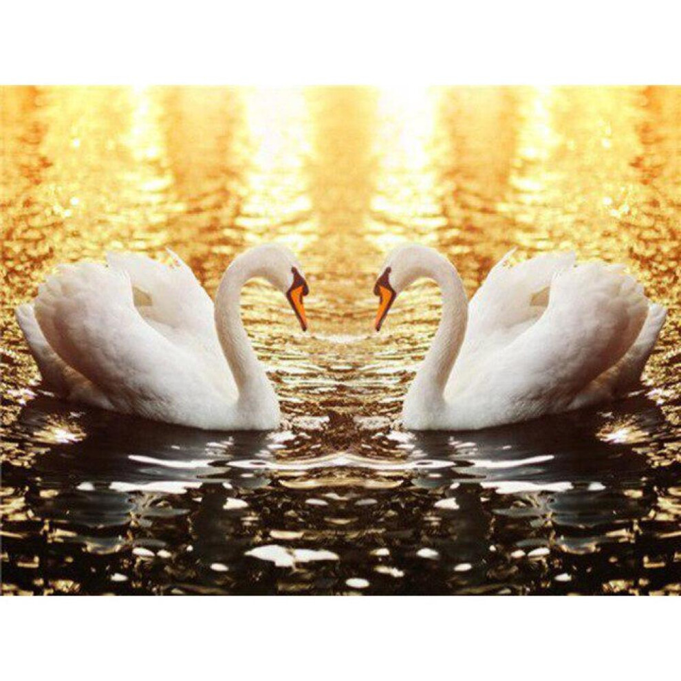(Purple, 40X50CM) DIY 5D Diamond Painting Swan Animal Mosaic Full Round Diamond Embroidery Landscape Lake Rhinestone