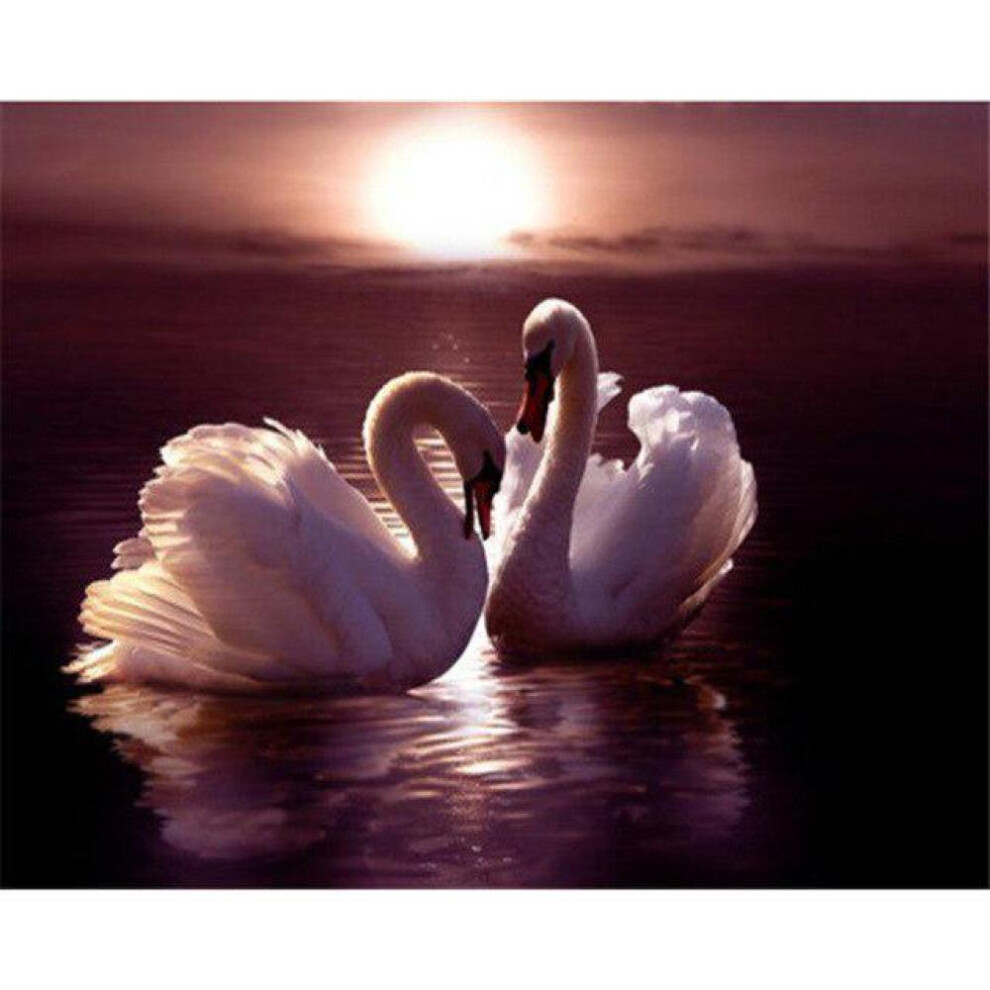 (Red, 50X70CM) DIY 5D Diamond Painting Swan Animal Mosaic Full Round Diamond Embroidery Landscape Lake Rhinestone