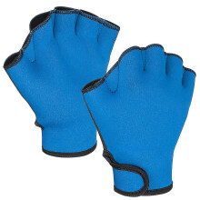 (Blue, L) Aqua Gloves Webbed Paddle Swim Gloves Fitness Water Aerobics Swimming Resistance Training Gloves Summer