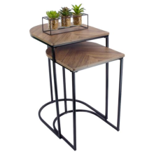 Nest of 2 Rustic Coffee Tables - Oak Wood Top Side Tables for Living Room