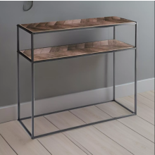 2-Tier Console Table with Shelf - Black Metal Frame Side Table and Bookshelf