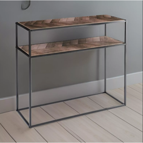 2-Tier Console Table with Shelf - Black Metal Frame Side Table and Bookshelf
