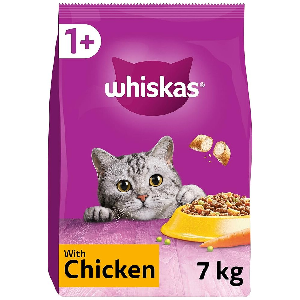 Whiskas 1+ Adult Chicken, Adult Dry Cat Food , 7 kg ( Pack of 1)