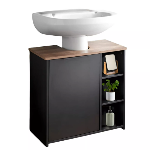 Black Under Sink Storage Cabinet - Bathroom Organizer with Shelves