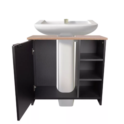 Black Under Sink Storage Cabinet - Bathroom Organizer with Shelves 1