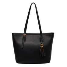 (black) Ladies Tote Bag New Retro Large Capacity One Shoulder PU Leather Versatile Bags for Women
