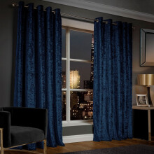 (90 x 90 cm) Velvet Curtains Eyelet Ring Top Thick Blue Curtain