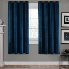 (66 x 54 cm) Velvet Curtains Eyelet Ring Top Thick Blue Curtain