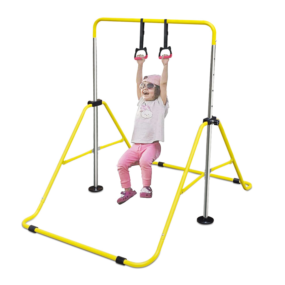 (Yellow) Gymnastics Bar, Folding Horizontal Bar With Rings