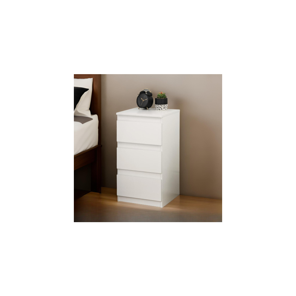 3-Drawer White Bedside Cabinet - Storage Nightstand for Bedroom