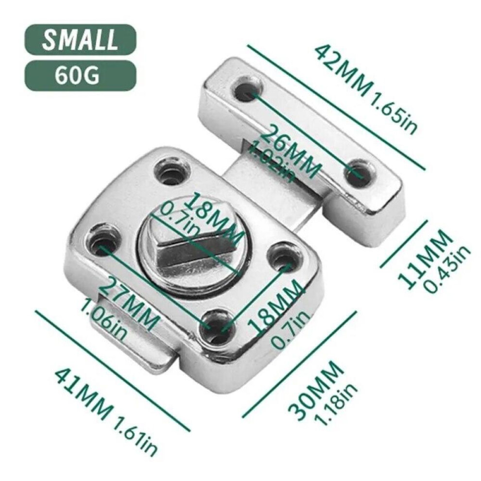 (Silver) 1Pc Home Security Latch Rotate Bolt Latch Gate Latches Door Slide Lock Twist Rotating Barrel Lock For Bathroom Toilet Door Lock