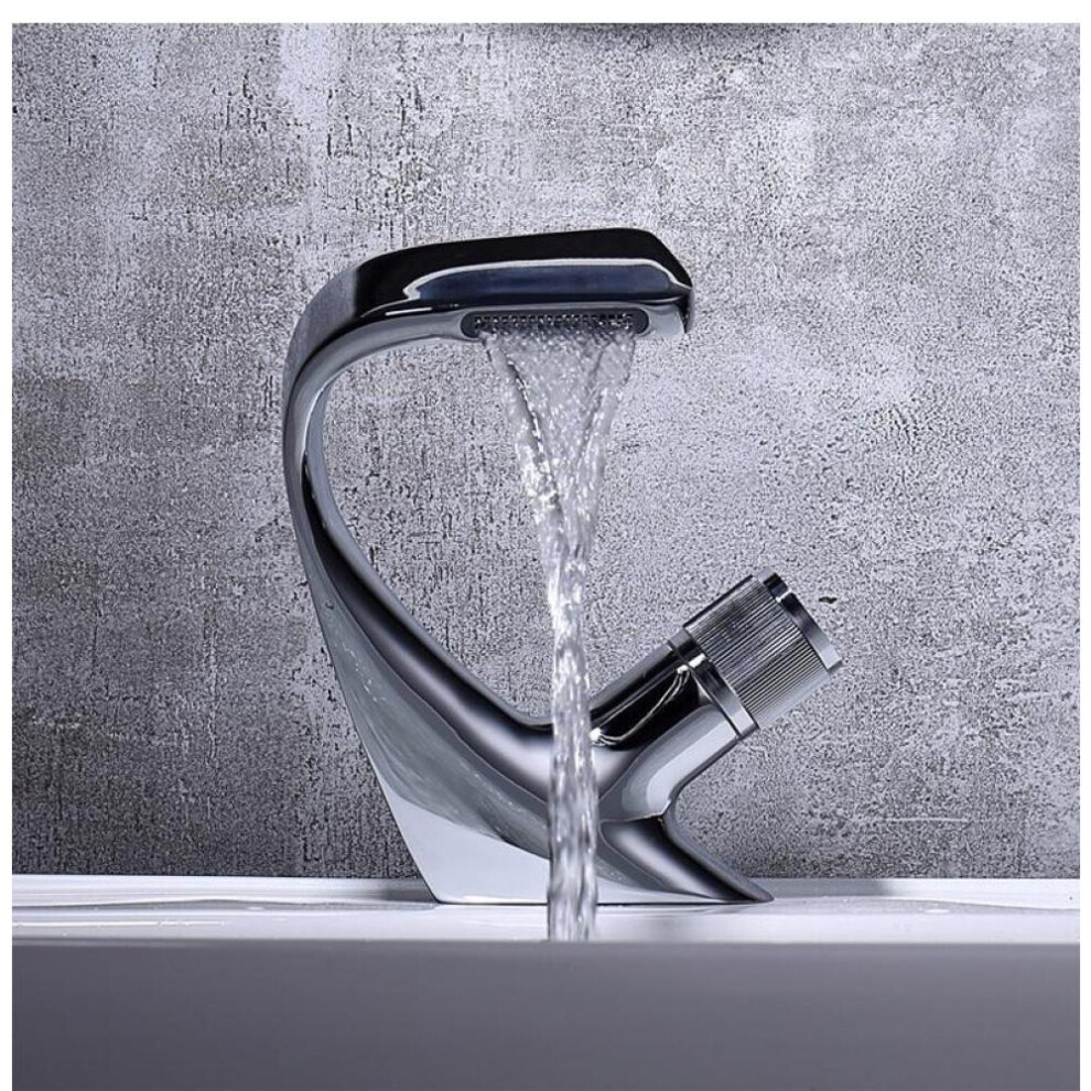 (Silver) Modern Waterfall Faucet Luxury Basin Faucet Bathroom Faucet Deck Installation Sink Crane and Cold Water Faucet
