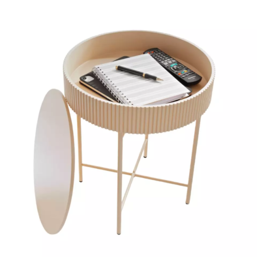 Round Side Table with Removable Top - Foldable Coffee Table with Storage 1