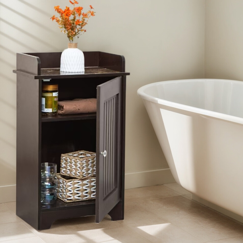 Bathroom Storage Floor Cabinet Wooden Brown Cupboard Shelves Organiser