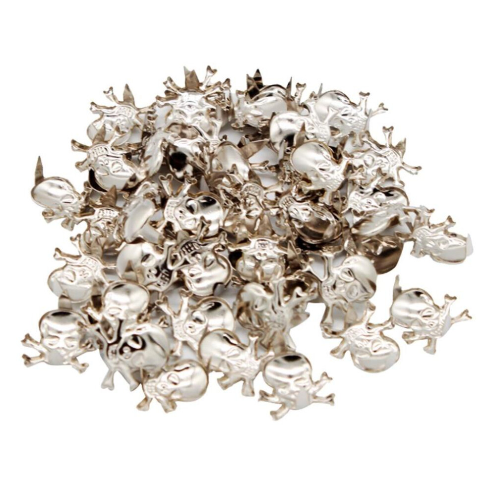 (Silver, 13mm) 50Pcs Gothic Skull Metal Rivets Claw Studs Bags Clothes Hats Leather Decor