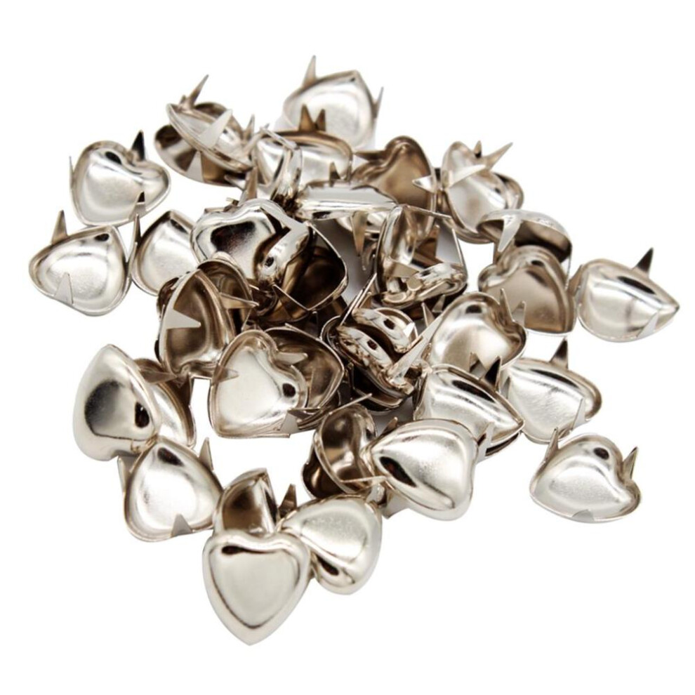 (Silver, 10mm) 50Pcs DIY Love Heart Metal Rivets Claw Studs for Bags Clothes Hats Decor