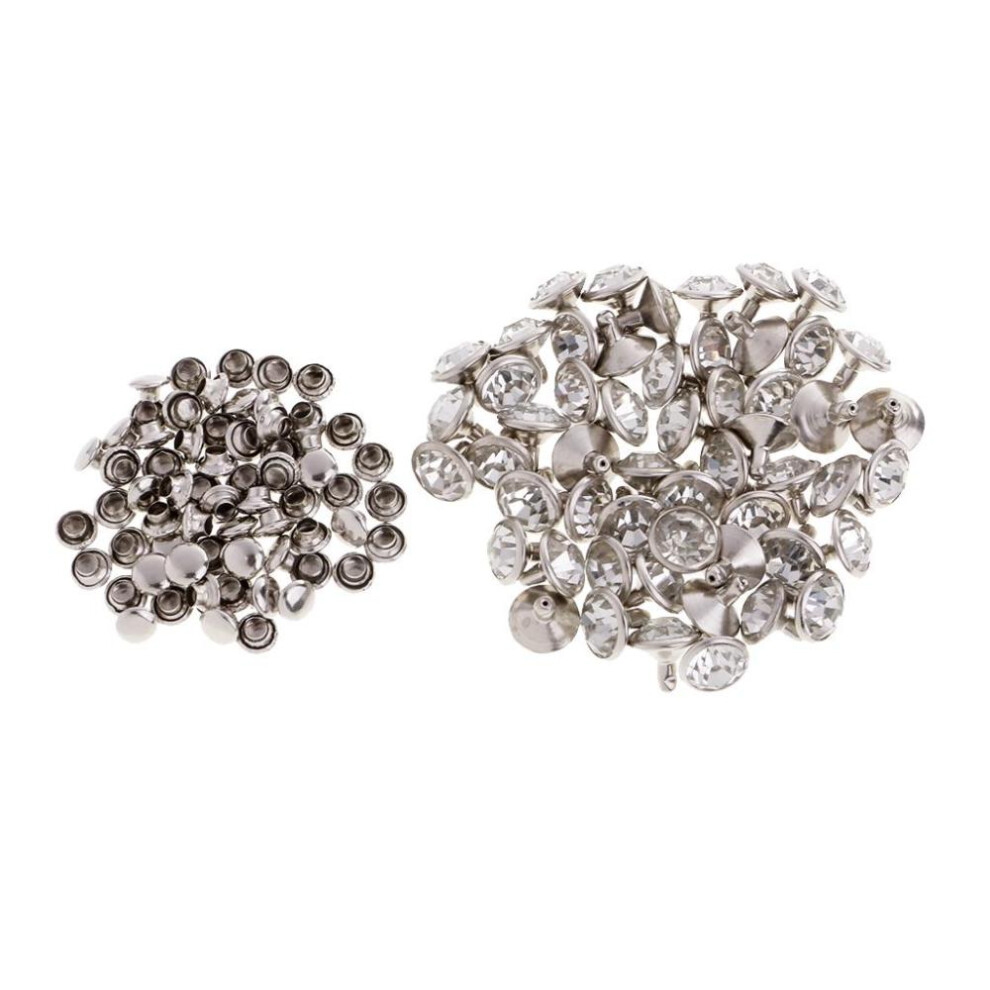 (10mm, Silver) 50 Pieces Rhinestone Rivets Studs Buttons for Sewing Crafts 7mm Silver