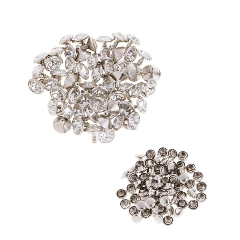 (7mm, Silver) 50 Pieces Rhinestone Rivets Studs Buttons for Sewing Crafts 7mm Silver