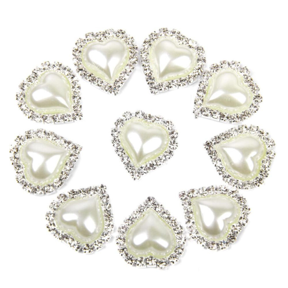 10 Crystal Rhinestone Pearl Buttons FLATBACK Embellishment Craft Decor Heart