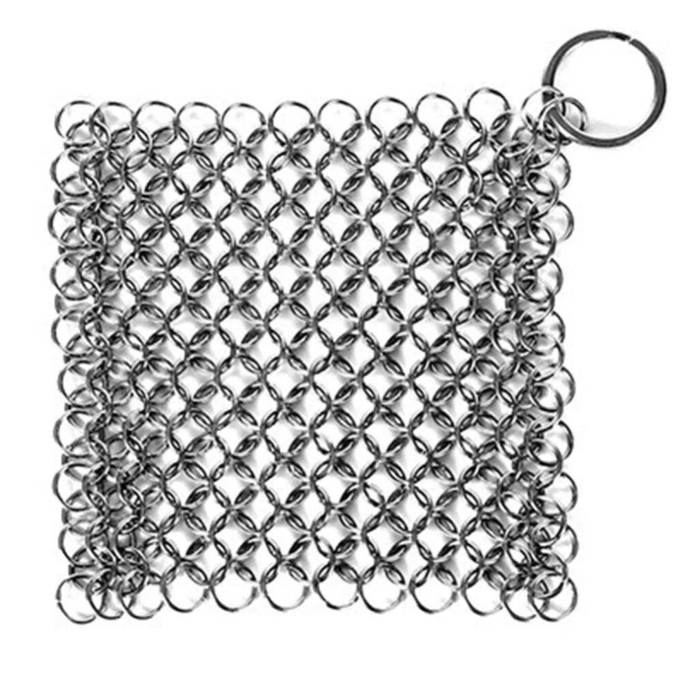 (Grey) Stainless Steel Cast Iron Cleaner Chain Mail Scrubber Brush Pan Net Home Cookware Kitchen Tool Clean Accessories