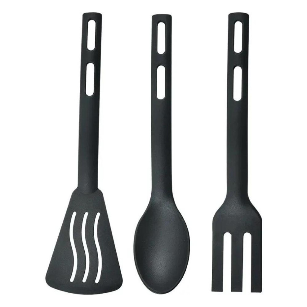 (Black) Utensils Set Serving Cooking Kitchen Cutlery Spoons Silicone Kit Spatula Tableware Portable Camping Plastic Slotted Flatware