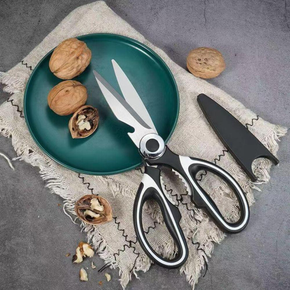 (Black) Multifunctional kitchen scissors Household kill fish cut vegetables roast broiler bone scissors Stainless steel scissors