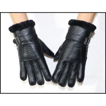 (One Size, 01 black) Fur integrated gloves men and women shearling children's gloves winter