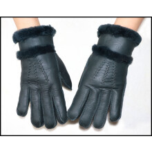 (One Size, 02 dark green) Fur integrated gloves men and women shearling children's gloves winter